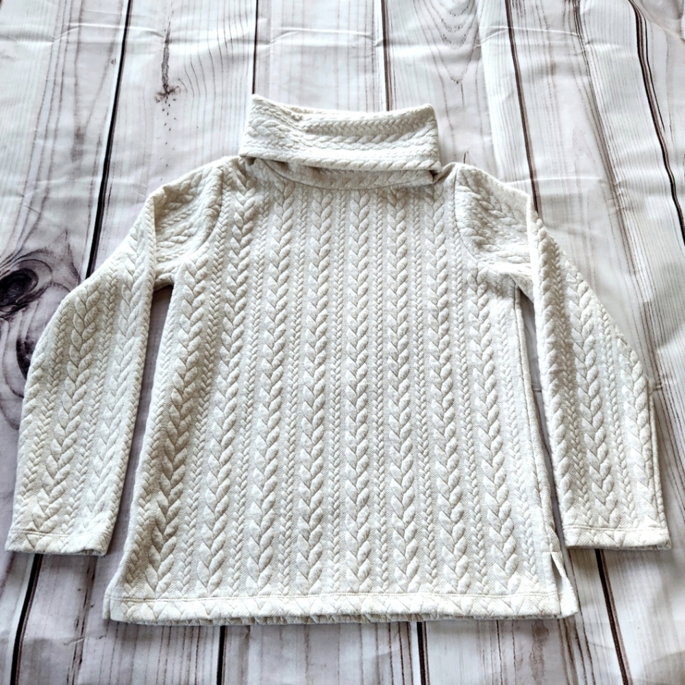 J. Crew "Cable-Knit Cowlneck Top" Cream Turtleneck Sweater | Women's Size XS - Picture 7 of 13